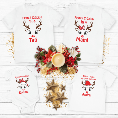 Tricouri personalizate familie - Set tricouri personalizate - Crăciun - Reni - M3