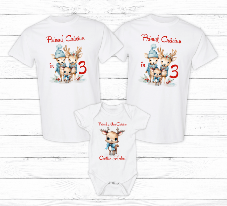 Tricouri personalizate familie - Set tricouri personalizate - Crăciun - Reni - Model 7