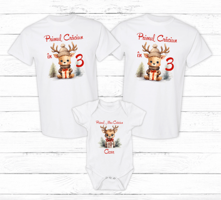 Tricouri personalizate familie - Set tricouri personalizate - Crăciun - Reni - Model 9