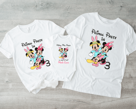 Set tricouri și body familie Paște - Tricouri personalizate familie - Mickey - Minnie - Baby Minnie