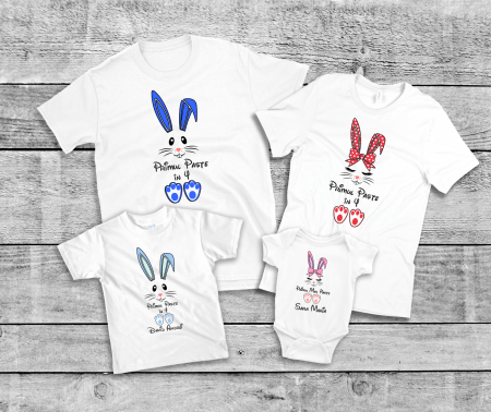 Set tricouri și body familie Paște - Set tricouri personalizate familie - Primul Paște în 4 - Iepuraș - Model 2 - Fetiță