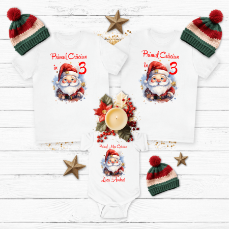 Tricouri personalizate familie - Set tricouri personalizate - Moș Crăciun - Model 1