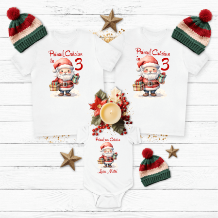 Tricouri personalizate familie - Set tricouri personalizate - Moș Crăciun - Model 3