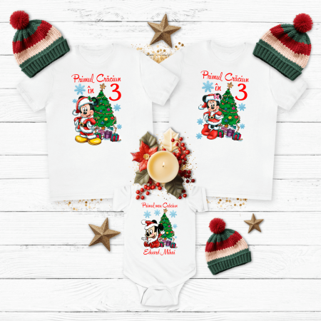 Tricouri personalizate familie - Set tricouri personalizate pentru Crăciun - Baby Mickey - Model 1