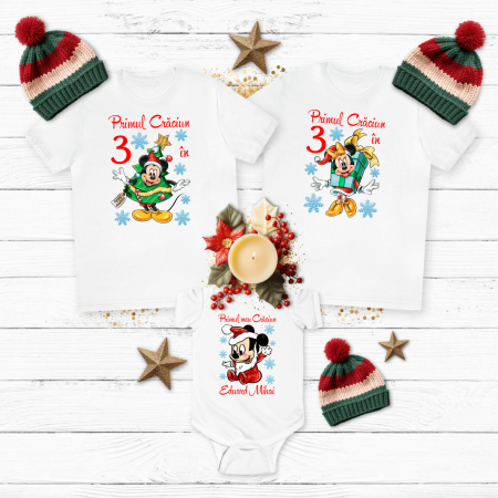 Tricouri personalizate familie - Set tricouri personalizate pentru Crăciun - Baby Mickey - Model 2