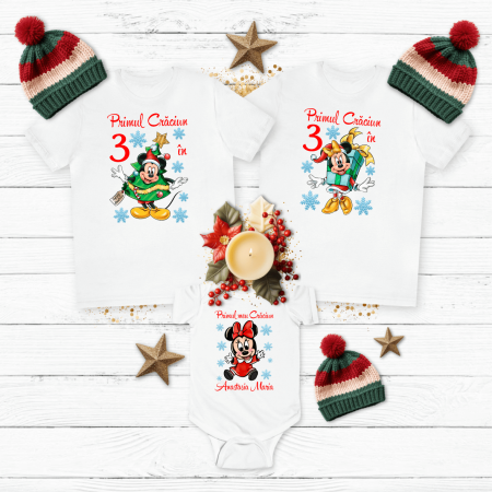Tricouri personalizate familie - Set tricouri personalizate pentru Crăciun - Baby Minnie - Model 2