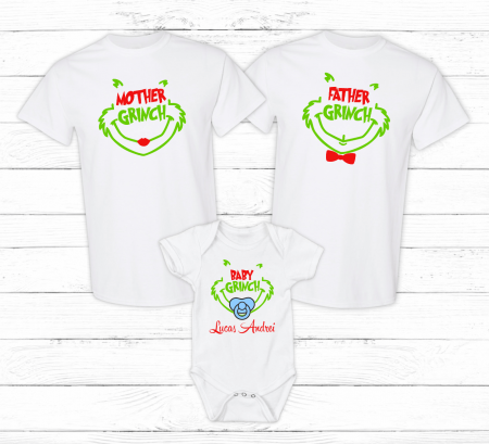 Tricouri personalizate familie - Set tricouri personalizate pentru Crăciun - Familia Grinch - Model băiețel