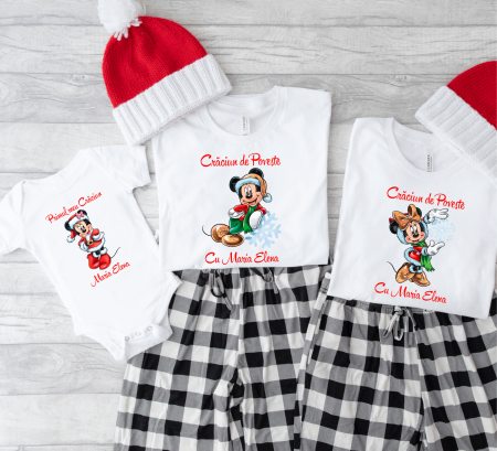 Tricouri personalizate familie - Set tricouri personalizate pentru Crăciun - Minnie & Mickey - Fetiță - Model 1