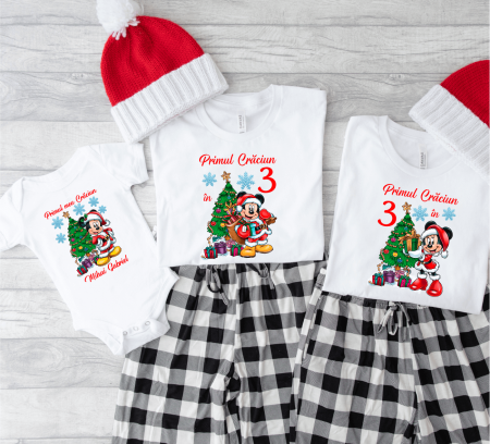 Tricouri personalizate familie - Set tricouri personalizate pentru Crăciun - Minnie & Mickey - Model 3