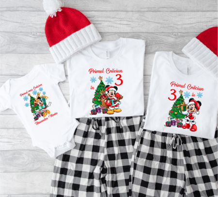 Tricouri personalizate familie - Set tricouri personalizate pentru Crăciun - Minnie & Mickey - Model 4