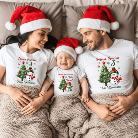 Tricouri personalizate familie - Set tricouri personalizate pentru Crăciun - Omuleț de zăpadă - M2