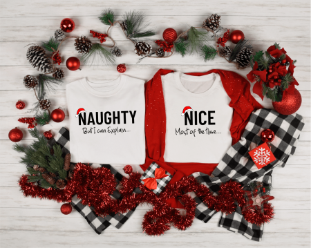 Tricouri personalizate cuplu - Set tricouri personalizate pentru cuplu -  Crăciun - Naughty - Nice