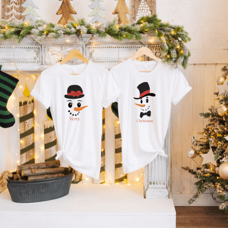 Crăciun - Set tricouri personalizate pentru cuplu - Crăciun - Omuleți de zăpadă - Merry Christmas