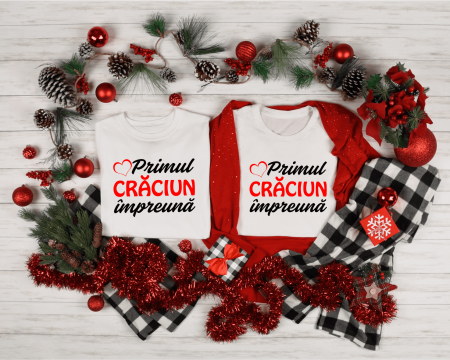 Tricouri personalizate cuplu - Set tricouri personalizate pentru cuplu - Primul Crăciun împreună - M1