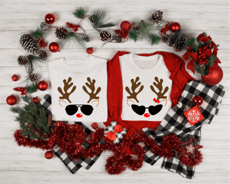 Tricouri personalizate cuplu - Set tricouri personalizate pentru cuplu - Reni