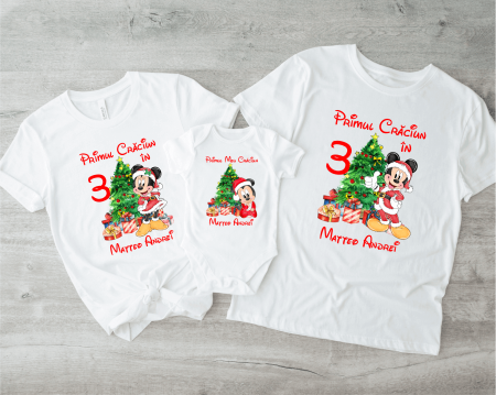 Tricouri personalizate familie - Set tricouri personalizate - Primul Crăciun - Baby Mickey - Model băiețel