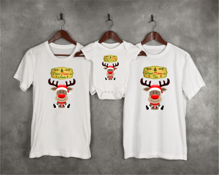 Tricouri personalizate familie - Set tricouri personalizate - Primul Crăciun ca tată - mamă - Ren