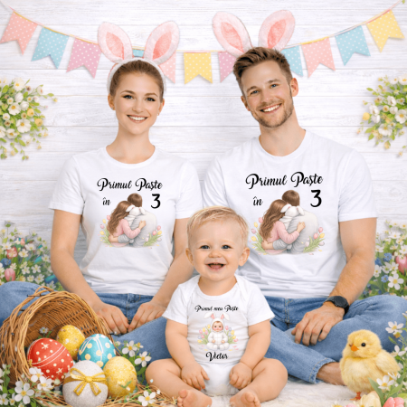 Set tricouri și body familie Paște - Set tricouri personalizate - Primul Paște în 3 - M10