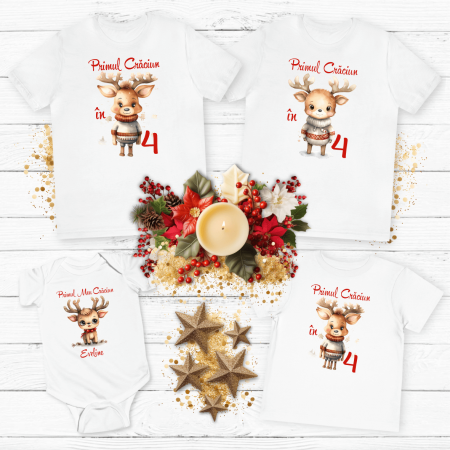 Tricouri personalizate familie - Set tricouri personalizate - Reni - Crăciun - Model fetiță