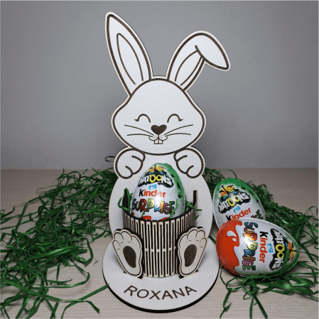 Decorațiuni Paște - Suport iepuraș din mdf alb pentru 2 ouă - Paște - Personalizat cu nume