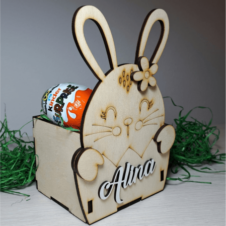 Suport iepuraș din placaj - Paște - Model fetiță - Personalizat cu nume [2]