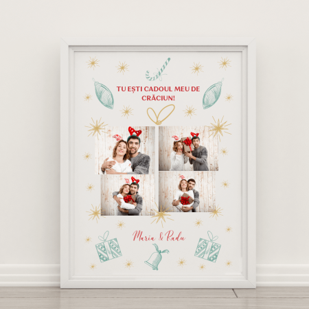 Crăciun - Tablou A4 personalizat cu 4 poze și mesaj - Crăciun