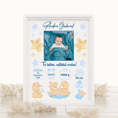 Tablouri A4 personalizate - Tablou A4 personalizat cu poză - Nou-Născut - Model băiețel