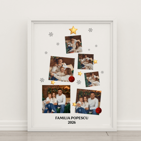 Crăciun - Tablou A4 personalizat cu poze și nume - Brad - Crăciun