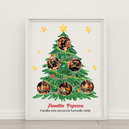 Crăciun - Tablou A4 personalizat cu poze și nume - Brad - Crăciun - M2
