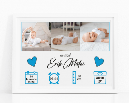 Tablouri A4 personalizate - Tablou A4 personalizat - Nou născut -  Model băiat