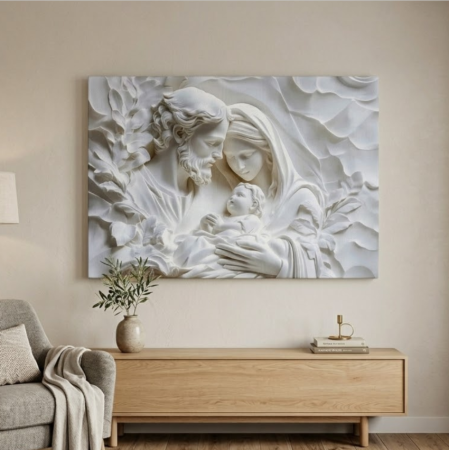 Tablouri canvas - Tablou canvas pânză - Scenă a Nașterii Domnului 3D cu Maria, Iosif și Isus