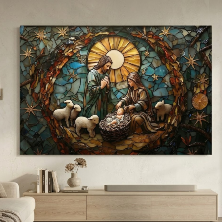 Tablouri canvas - Tablou canvas pânză - Scena Nașterii Domnului cu Maria, Iosif și Pruncul Isus