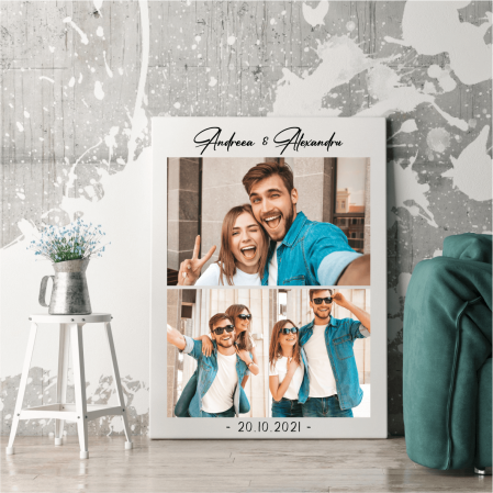 Tablouri canvas personalizate pe pânză - Tablou canvas personalizat pe pânză cu 3 poze și text