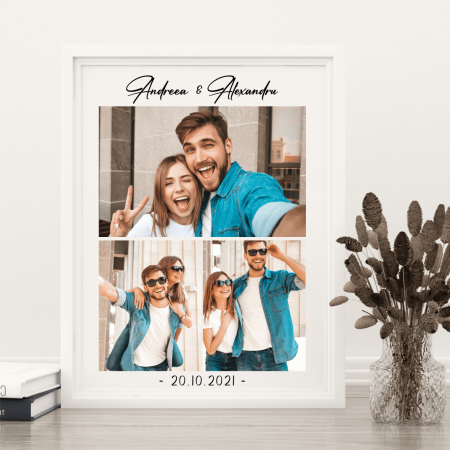 Rame foto - Tablou personalizat A4 cu 3 poze - Nume - Dată