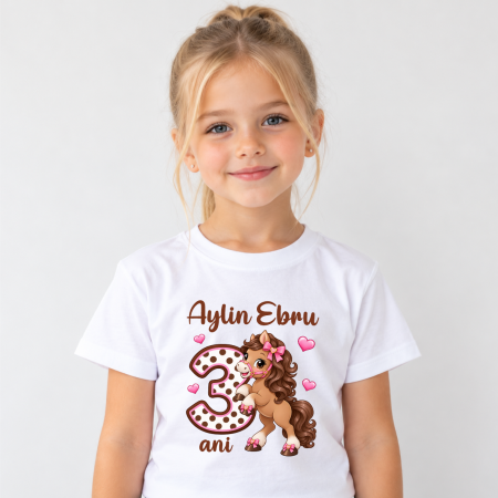 Tricouri aniversare copii - Tricou copil personalizat - Aniversare - Căluț - Model fetiță