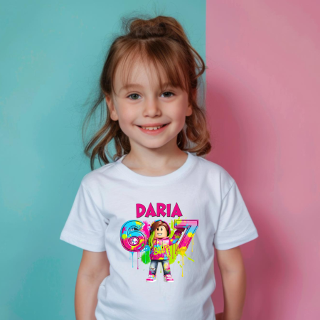 Cadouri pentru copii - Tricou copil personalizat cu nume - Six Seven - Model fetiță - M1