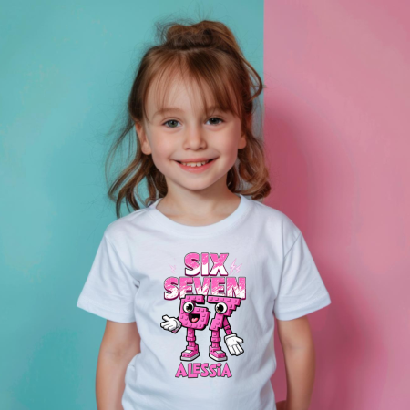 Cadouri pentru copii - Tricou copil personalizat cu nume - Six Seven - Model fetiță - M2