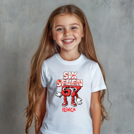 Cadouri pentru copii - Tricou copil personalizat cu nume - Six Seven - Model fetiță - M3