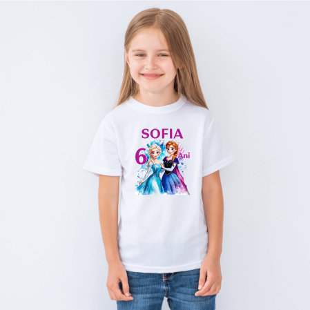Tricouri personalizate Aniversare - Tricou personalizat copil aniversare - Ana și Elsa - M2