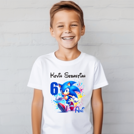 Tricouri aniversare copii - Tricou personalizat copil aniversare - Ariciul Sonic - Model 2