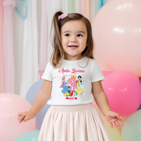 Tricouri aniversare copii - Tricou personalizat copil aniversare - Prințese - Model 1