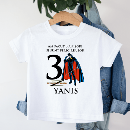 Tricouri personalizate Aniversare - Tricou personalizat copil aniversare - Zorro - Vârstă - Nume