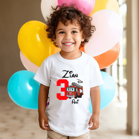 Tricouri aniversare copii - Tricou personalizat copil - Mașină pompieri