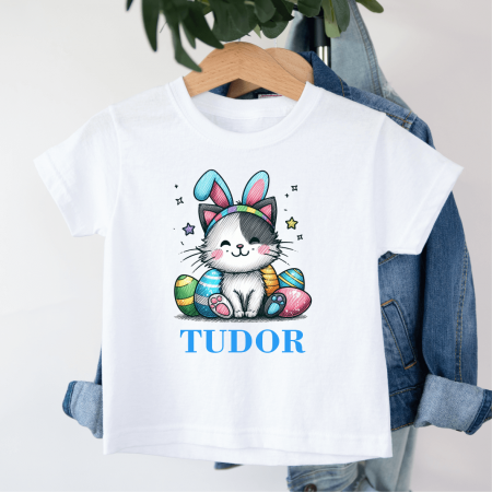 Tricouri personalizate copii Paște - Tricou personalizat copil - Paște - Pisicuță - Model băiețel