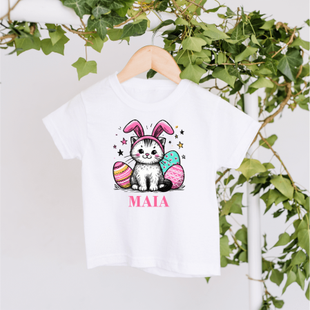 Tricouri personalizate copii Paște - Tricou personalizat copil - Paște - Pisicuță - Model fetiță