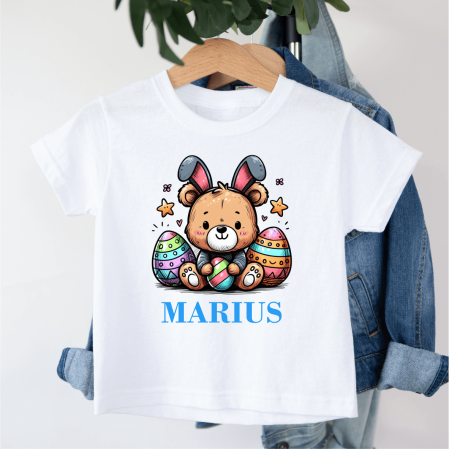 Tricouri personalizate copii Paște - Tricou personalizat copil - Paște - Ursuleț - Model băiețel
