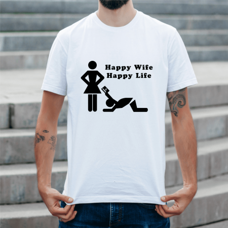 Tricouri personalizate burlăcie - Tricou personalizat petrecerea burlacilor - Mire - Happy wife - Happy life