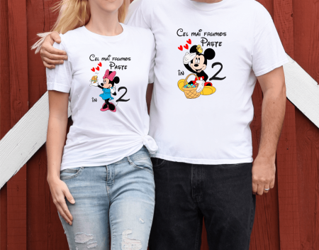 Tricouri personalizate Cuplu de Paște - Tricouri cuplu personalizate de Paște - Cel mai frumos Paște în 2 - Minnie și Mickey