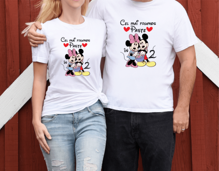 Tricouri personalizate Cuplu de Paște - Tricouri cuplu personalizate de Paște - Cel mai frumos Paște - Minnie și Mickey