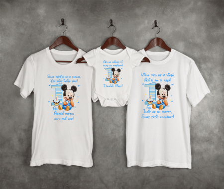 Seturi personalizate băieți - Tricouri personalizate aniversare 1 an - Baby Mickey - Model 1